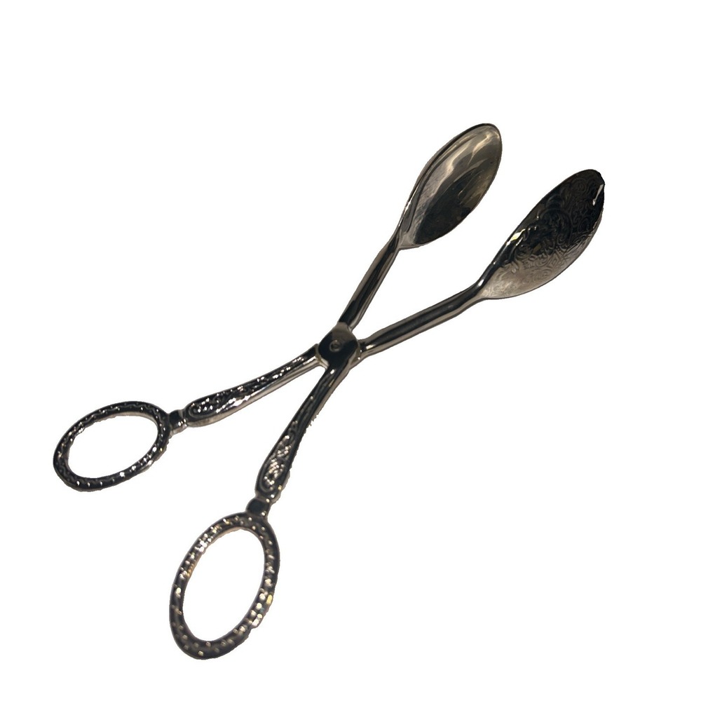 EP ZINC Ornate Vintage Silver Plated Scissor Style Pastry Salad Tongs Italy 8.5"
